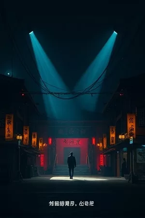 剧集雾港谜案竖版海报：雨夜码头集装箱与交错的探照灯光柱